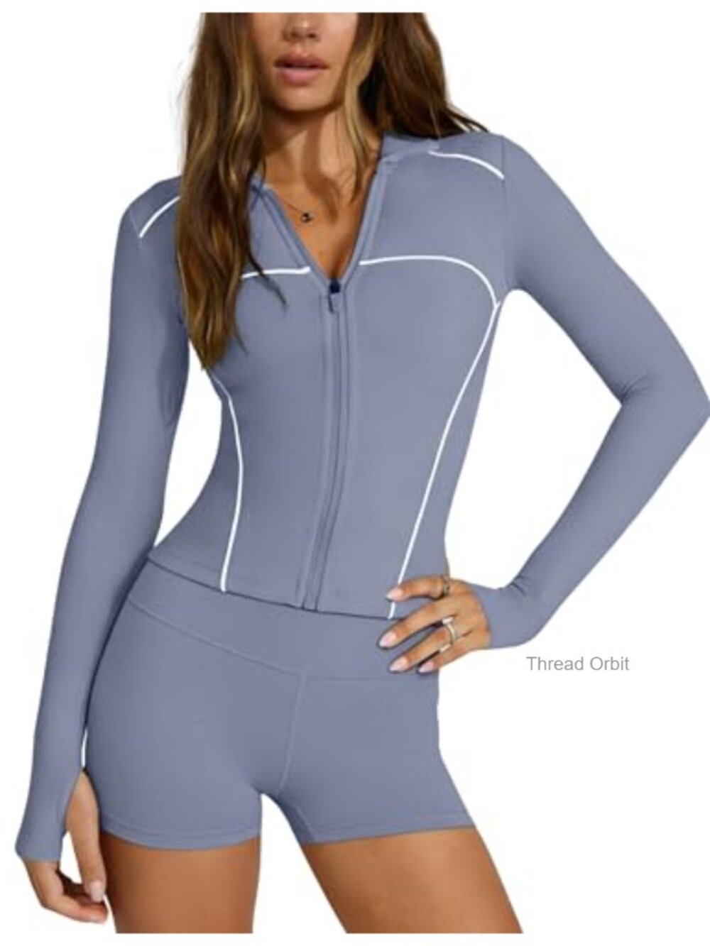 Women's Zip Up Active Jacket Slim Fit Long Sleeve Workout Top with Thumb Holes